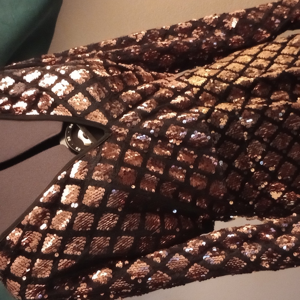 Sequin Wrap Jumpsuit in Rose Gold and Black